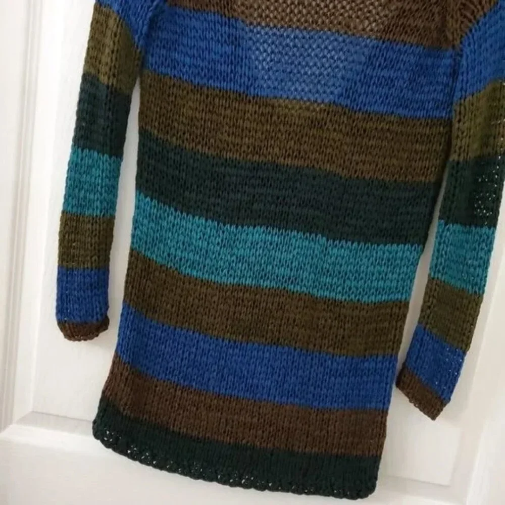 Theory Striped Knit Yarn Crochet Scoop Back Academia Edgy Grunge Sweater